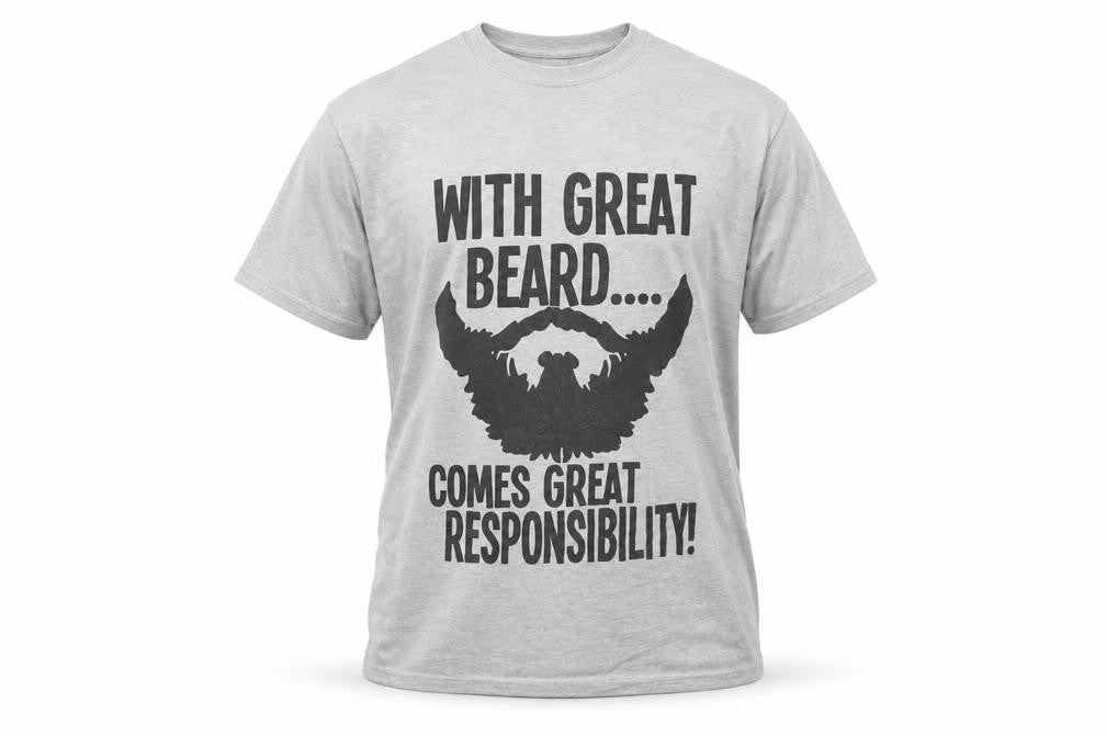 Gildan Men's Grey Funny Beard Graphic Softstyle T-Shirt Size M