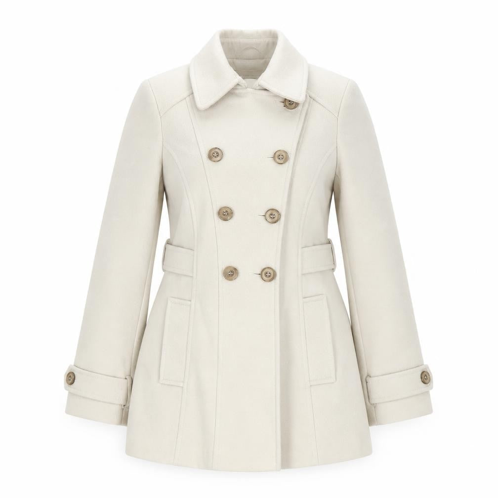 Dunnes Women’s Ivory Pea Coat Size 12 Mid-Length Classic Style