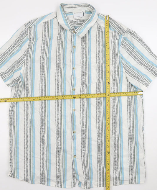 ASOS DESIGN Men's Multicoloured Striped Short Sleeve Cotton Shirt L