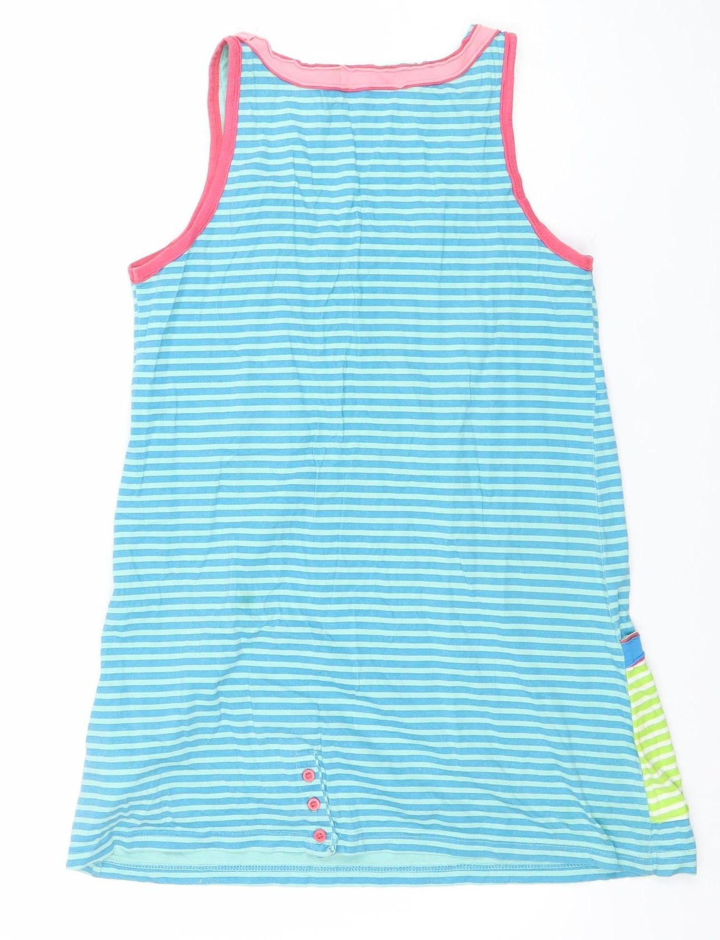 ICHI Women Blue Striped Cotton Sleeveless Tank Top M