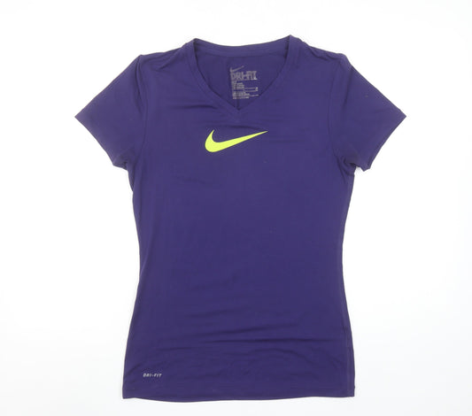 Nike Women's Purple Dri-FIT Slim Fit V-Neck Active T-Shirt Size S