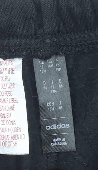 Adidas Unisex Baby Black Track Pants 12-18 Months Elastic Waist Activewear