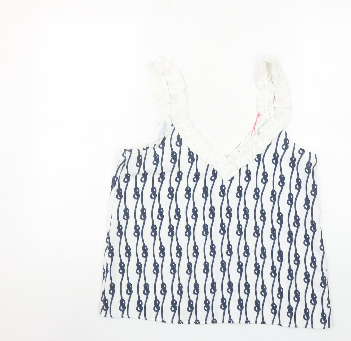 Savida Women's White Blue Camisole Top Size S Polyester Nautical Print