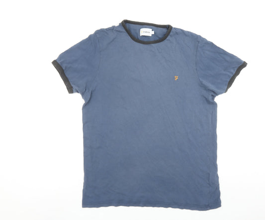 Farah Men's Blue Crew Neck Cotton Short Sleeve T-Shirt L Regular Fit