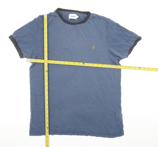 Farah Men's Blue Crew Neck Cotton Short Sleeve T-Shirt L Regular Fit
