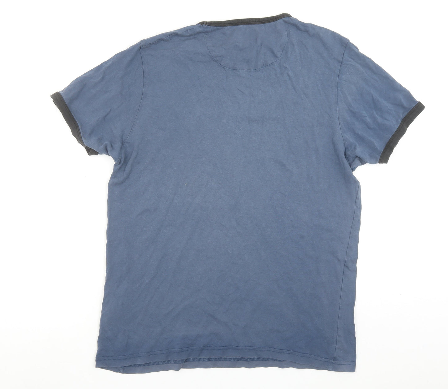 Farah Men's Blue Crew Neck Cotton Short Sleeve T-Shirt L Regular Fit