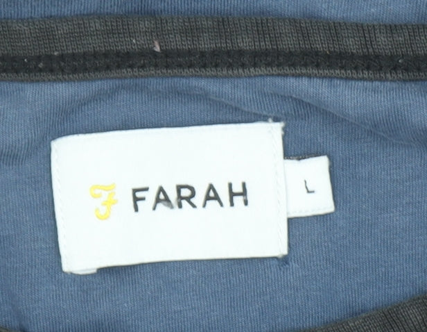 Farah Men's Blue Crew Neck Cotton Short Sleeve T-Shirt L Regular Fit