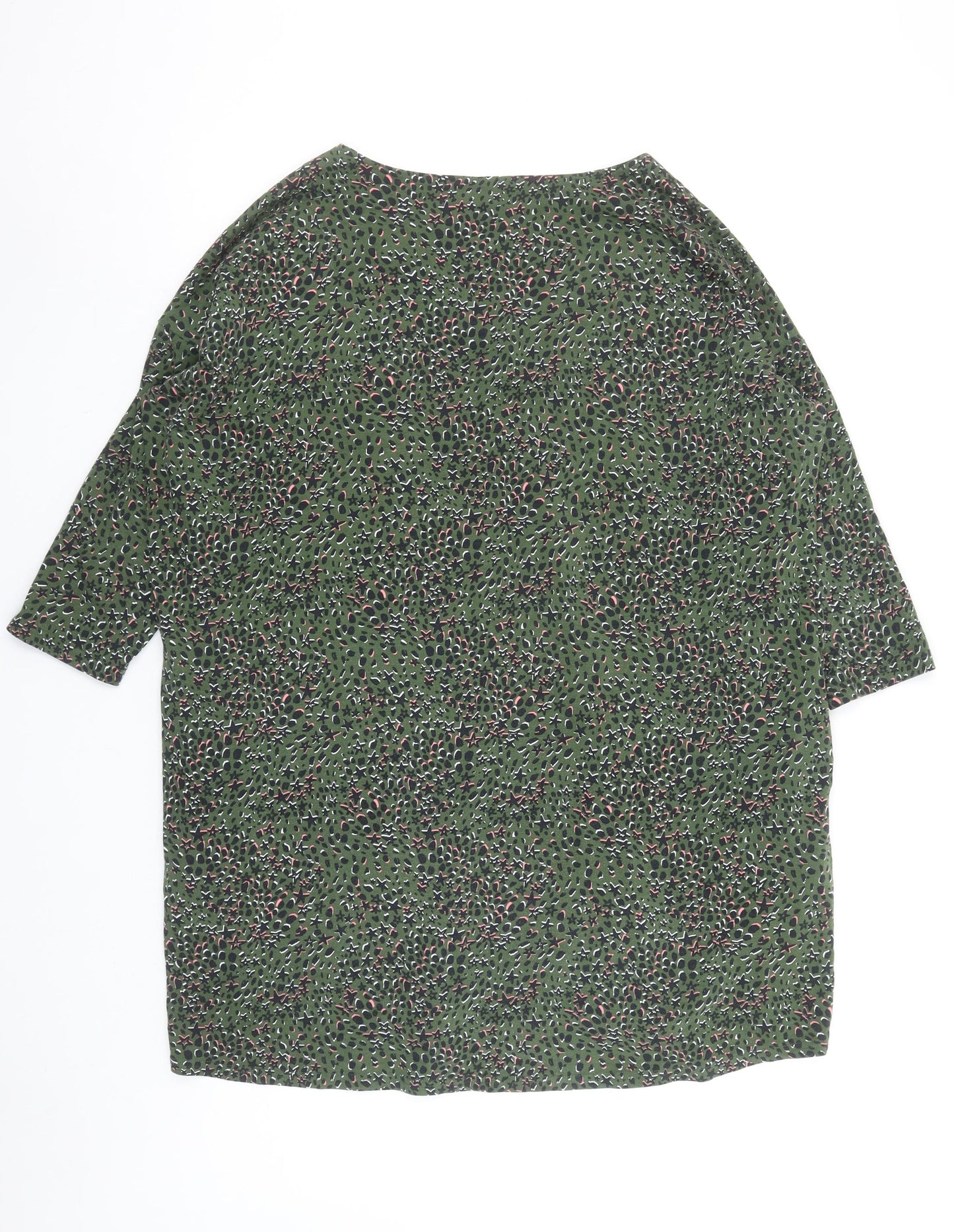 Hush Women Green Abstract Shift Dress Size 12 3/4 Sleeve Bohemian Style