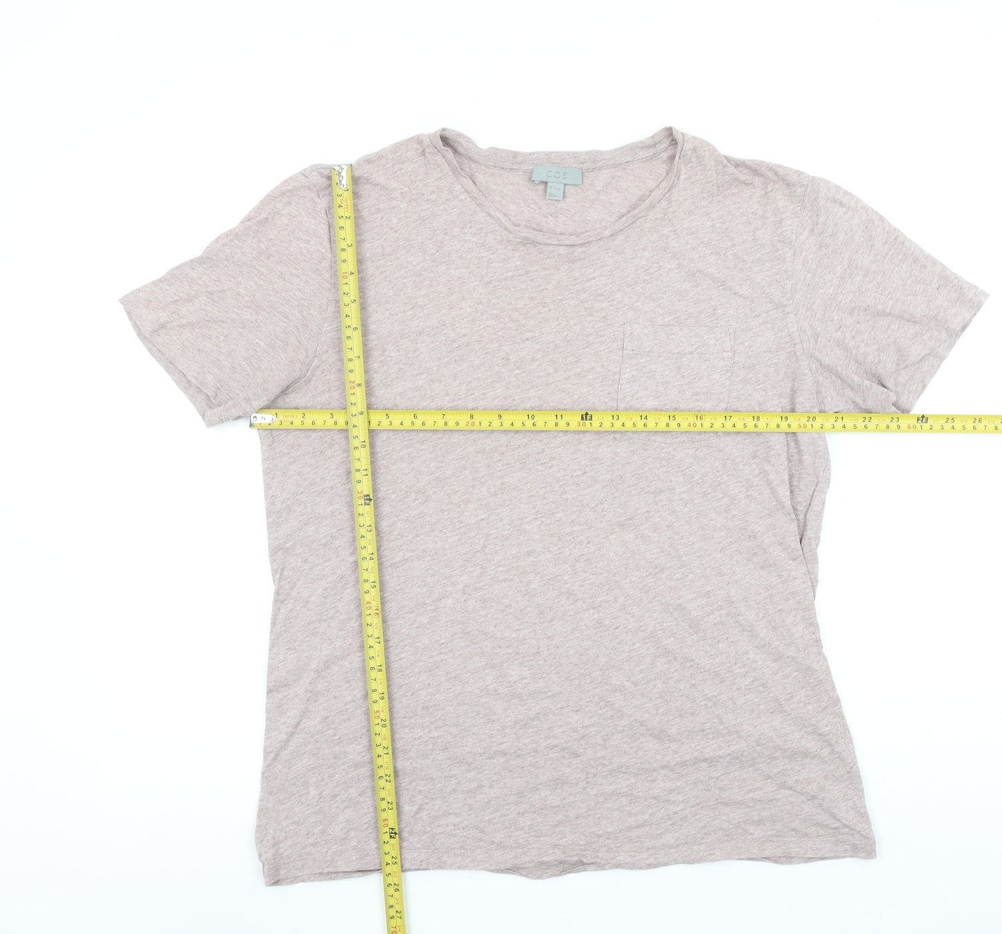 COS Men Beige Cotton Crew Neck Short Sleeve T-Shirt Size M