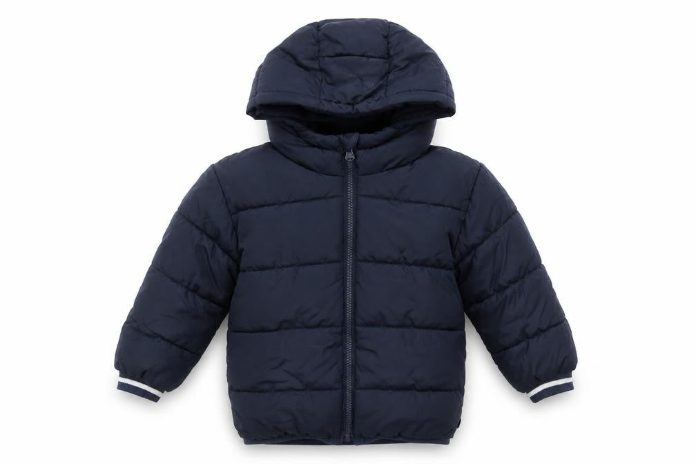 Front view of Baby Gap girls’ blue hooded puffer jacket 3 years winter water resistant coat