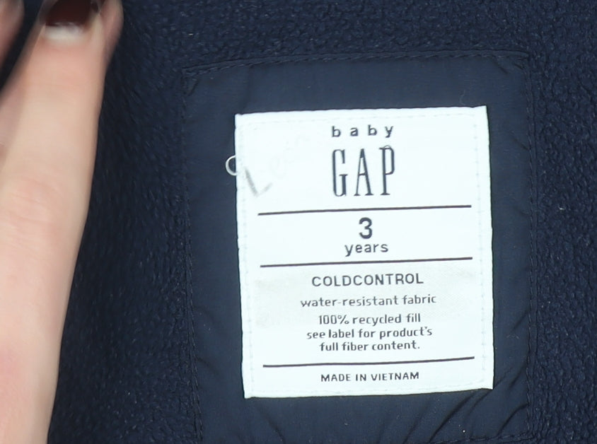 Baby GAP Girls Blue Hooded Puffer Jacket 3 Years Winter Water Resistant Coat