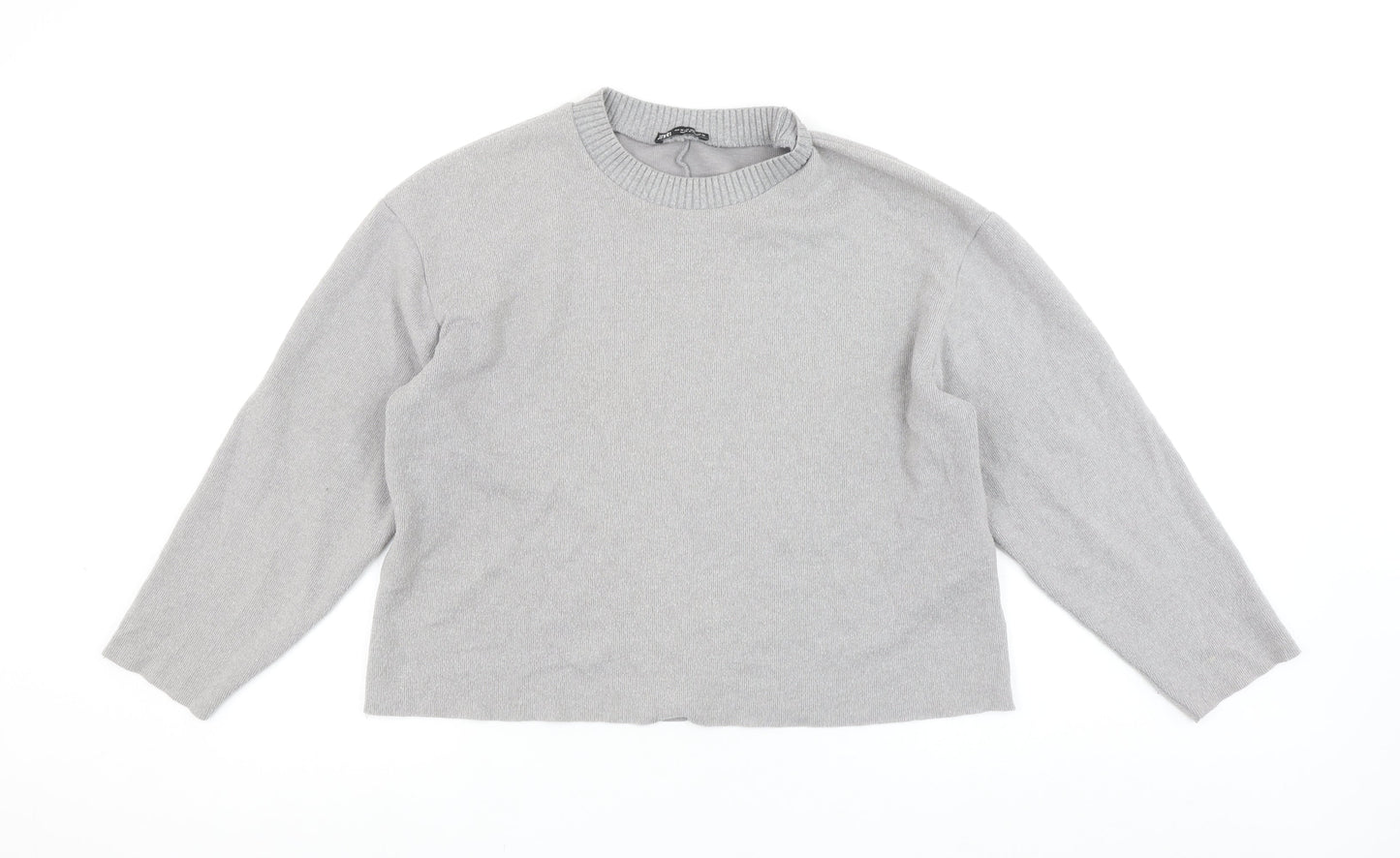 ZARA Women Grey Crew Neck Knit Jumper Size 12 Long Sleeve Pullover