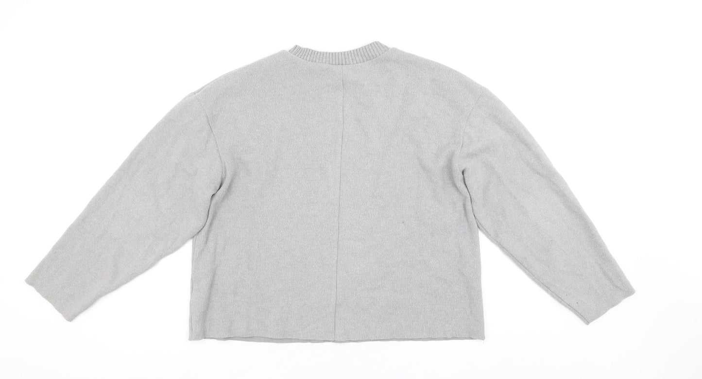 ZARA Women Grey Crew Neck Knit Jumper Size 12 Long Sleeve Pullover