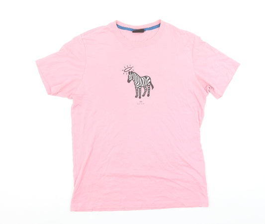 Paul Smith Men Pink Zebra Graphic Crew Neck Cotton T-Shirt Size S