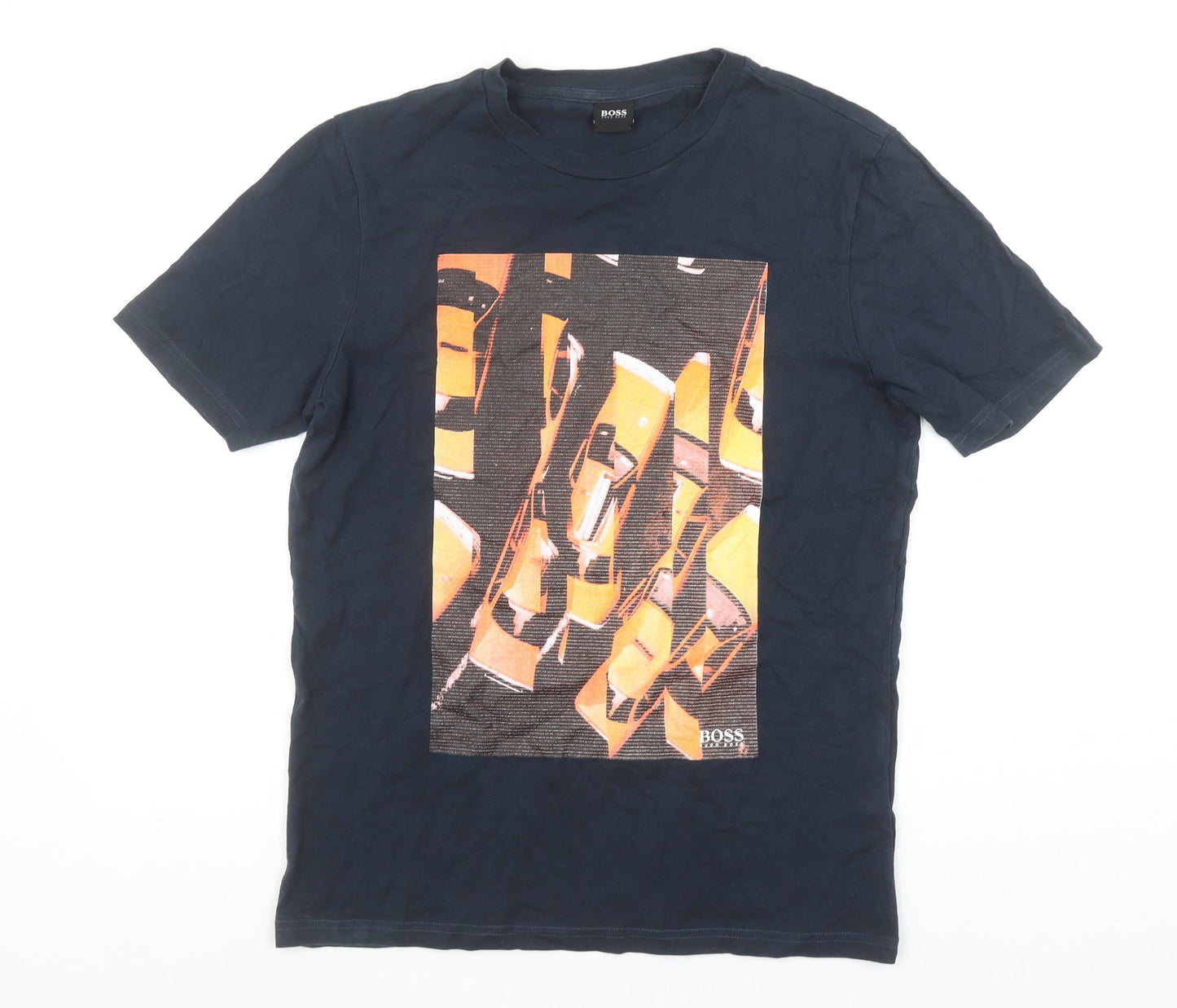 Hugo Boss Men's Navy Graphic Print Cotton T-Shirt Size S