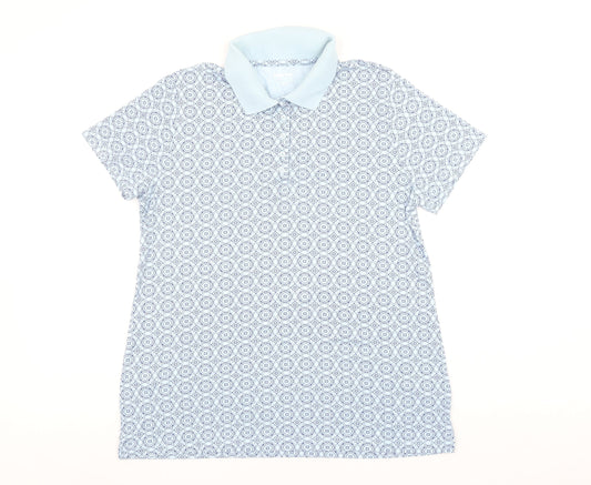 Lands' End Women's Blue Geometric Cotton Polo Shirt Size L