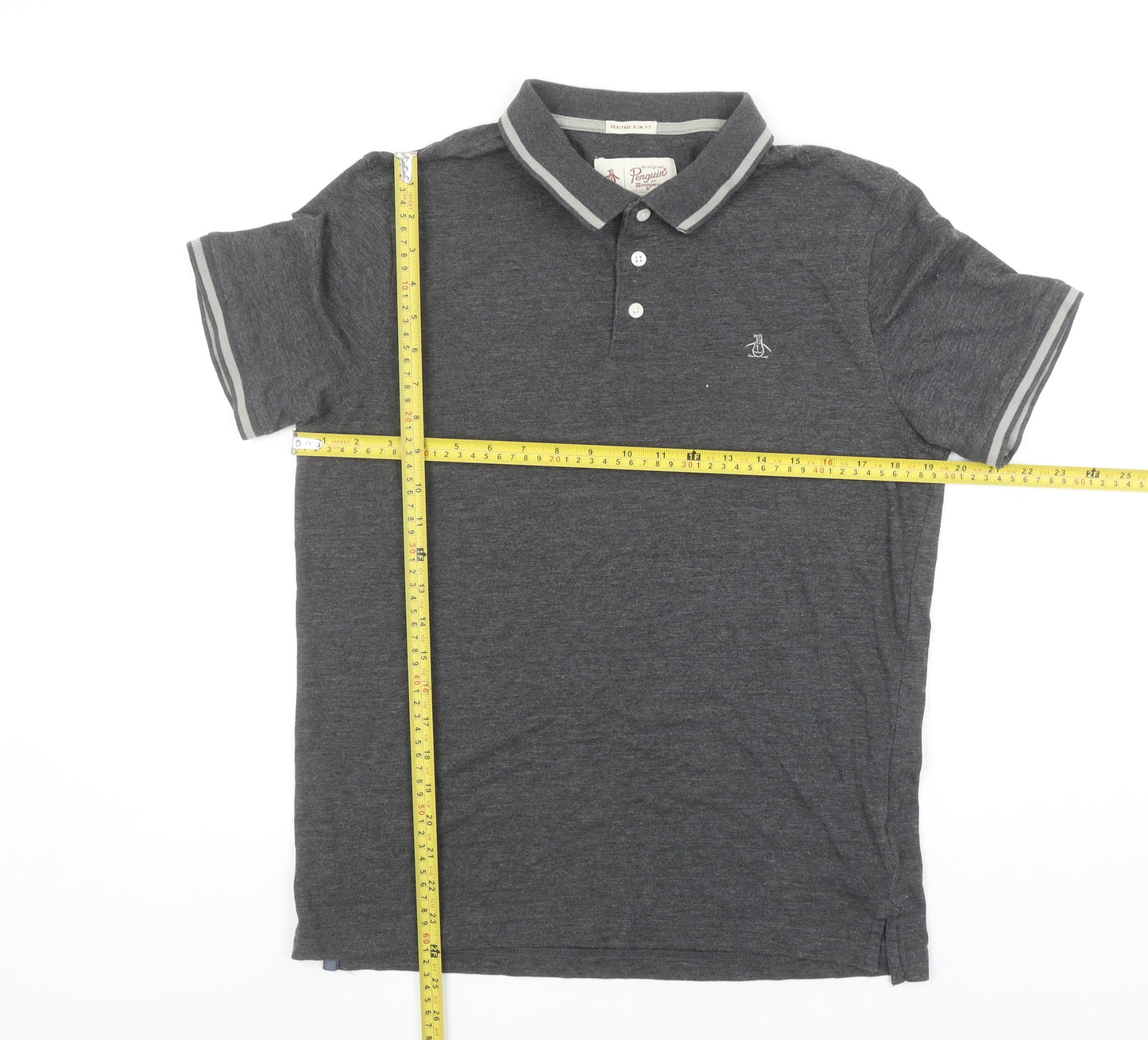Original Penguin Men's Grey Slim Fit Short Sleeve Polo Shirt M