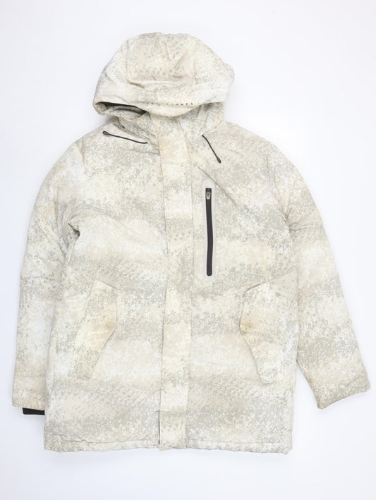 Jack & Jones Mens Beige Camouflage Hooded Puffer Jacket Size M