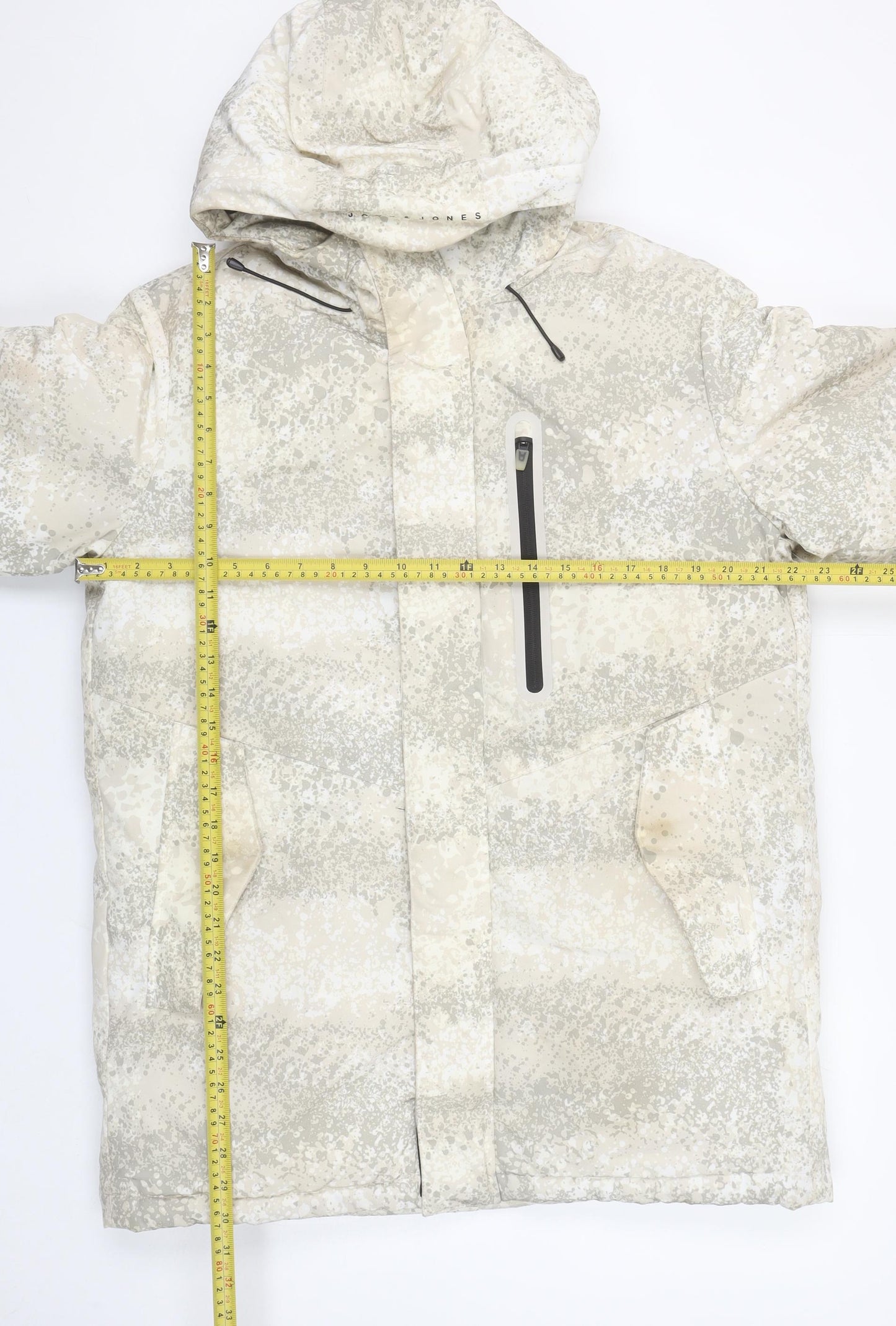 Jack & Jones Mens Beige Camouflage Hooded Puffer Jacket Size M