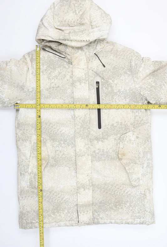 Jack & Jones Mens Beige Camouflage Hooded Puffer Jacket Size M