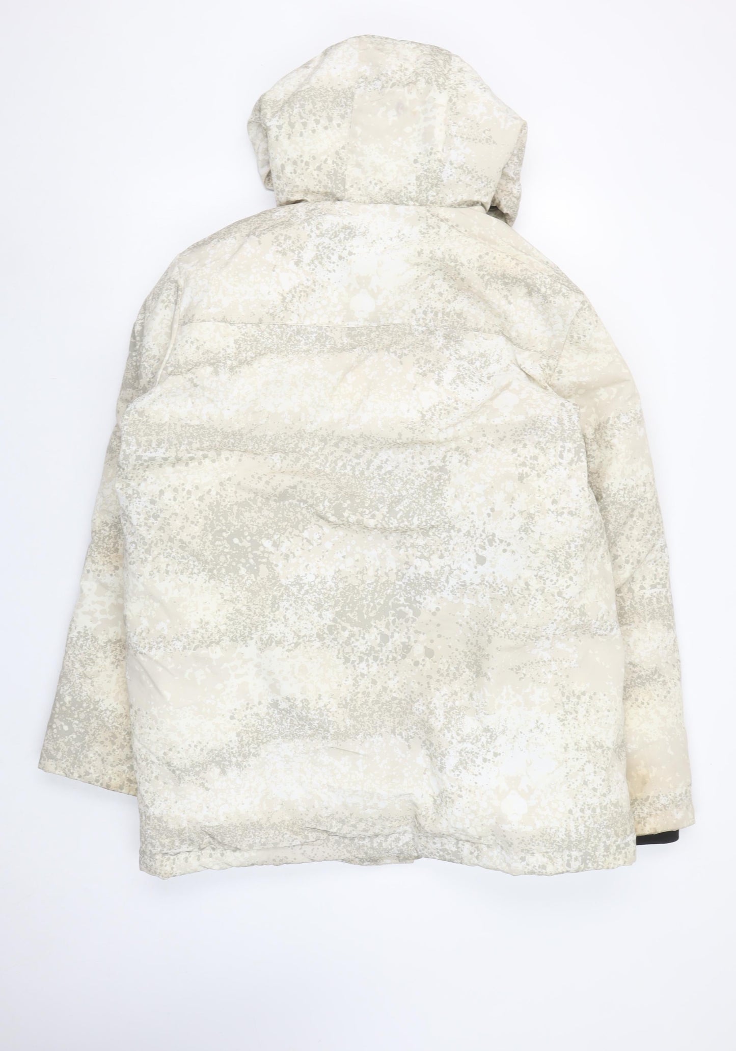 Jack & Jones Mens Beige Camouflage Hooded Puffer Jacket Size M