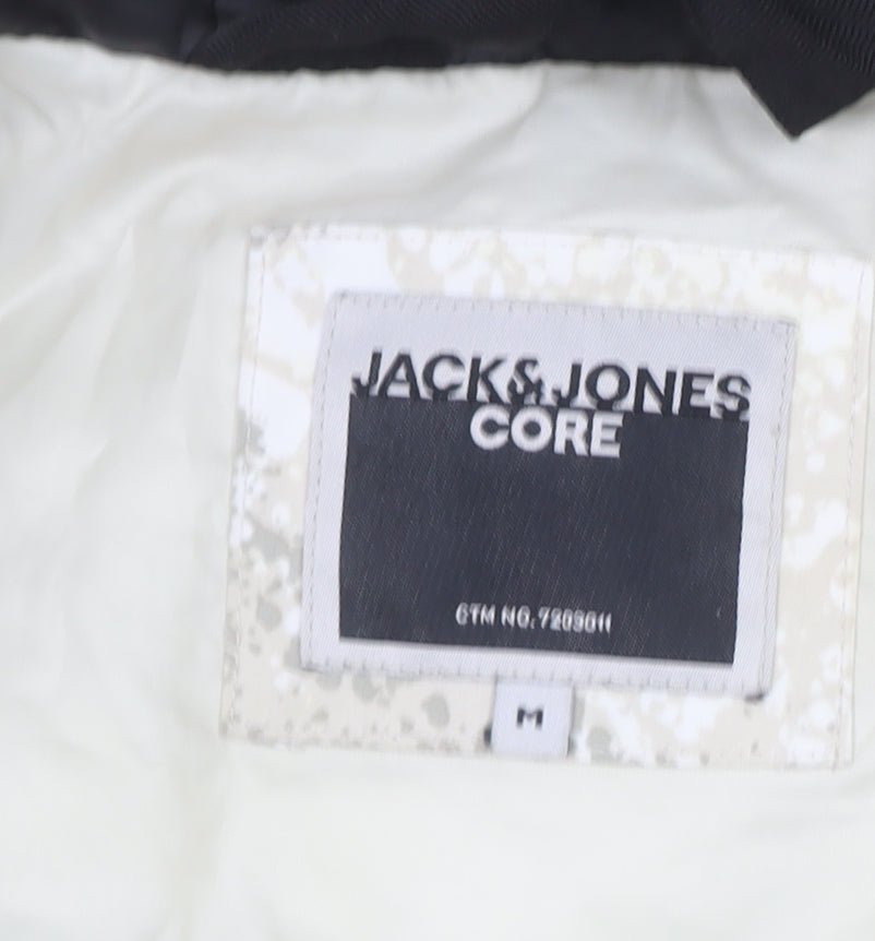 Jack & Jones Mens Beige Camouflage Hooded Puffer Jacket Size M