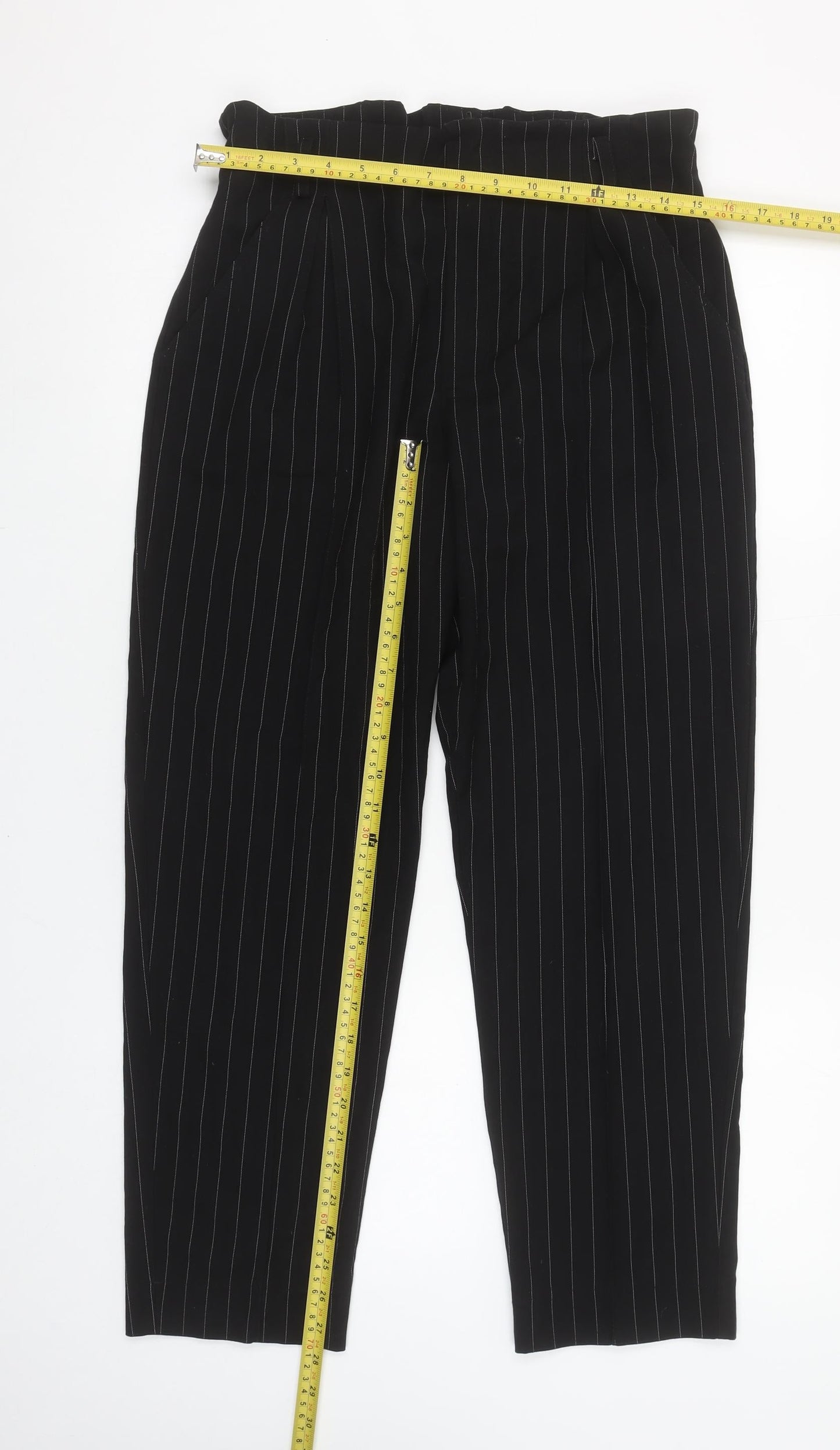 Kocca Women’s Black Pinstripe Tapered Trousers Size 18