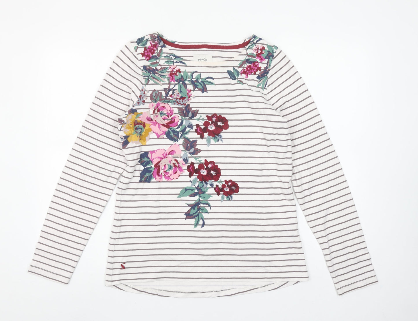 Joules Womens Harbour Floral Stripe Long Sleeve Cotton T-Shirt UK 12