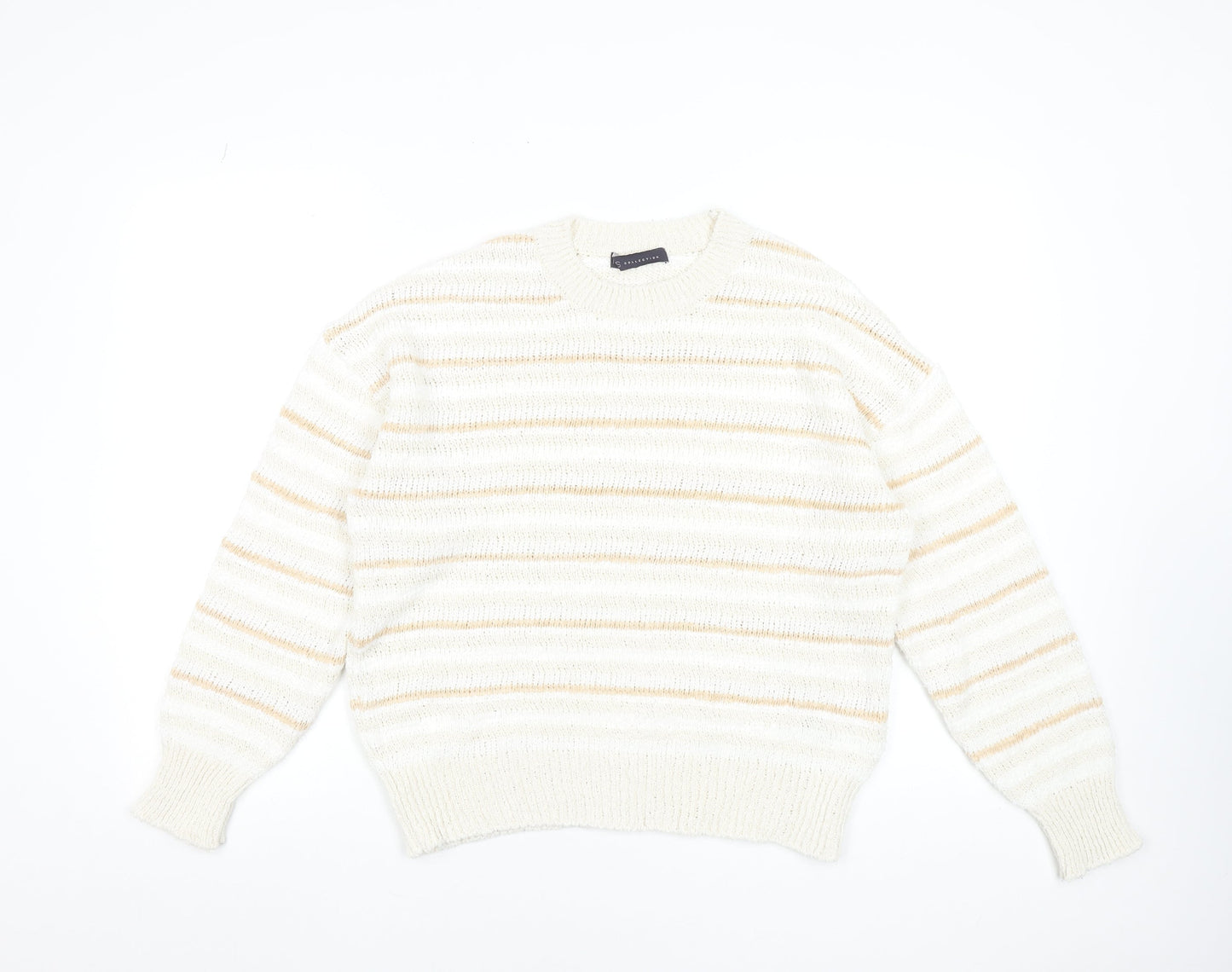Marks and Spencer Women Beige Striped Knit Jumper Medium
