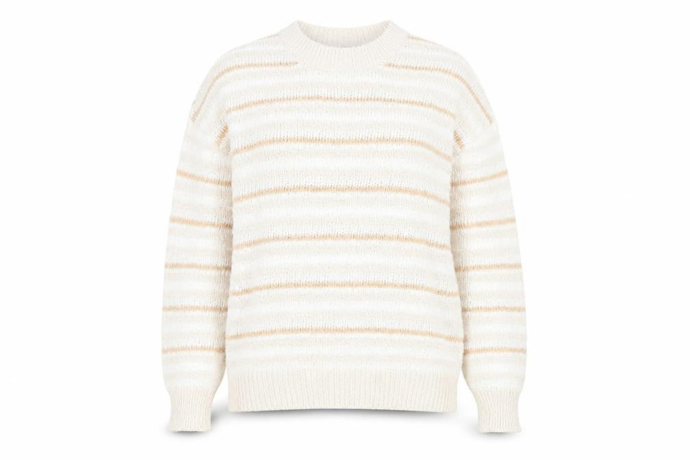 Marks and Spencer Women Beige Striped Knit Jumper Medium
