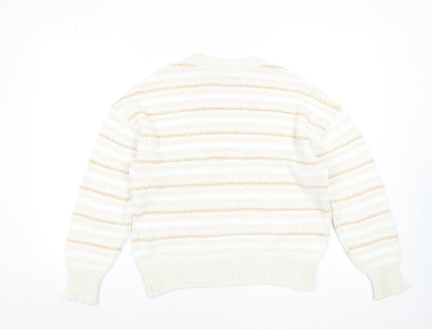 Marks and Spencer Women Beige Striped Knit Jumper Medium