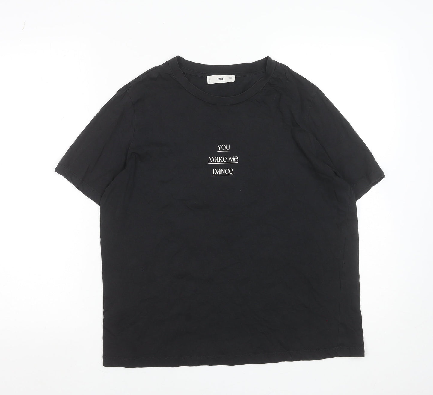 MNG Women’s Black Cotton Embroidered T-Shirt Size L