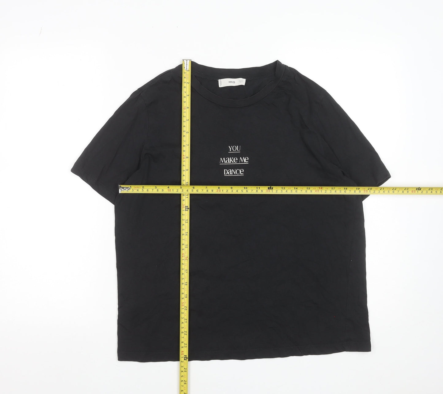 MNG Women’s Black Cotton Embroidered T-Shirt Size L