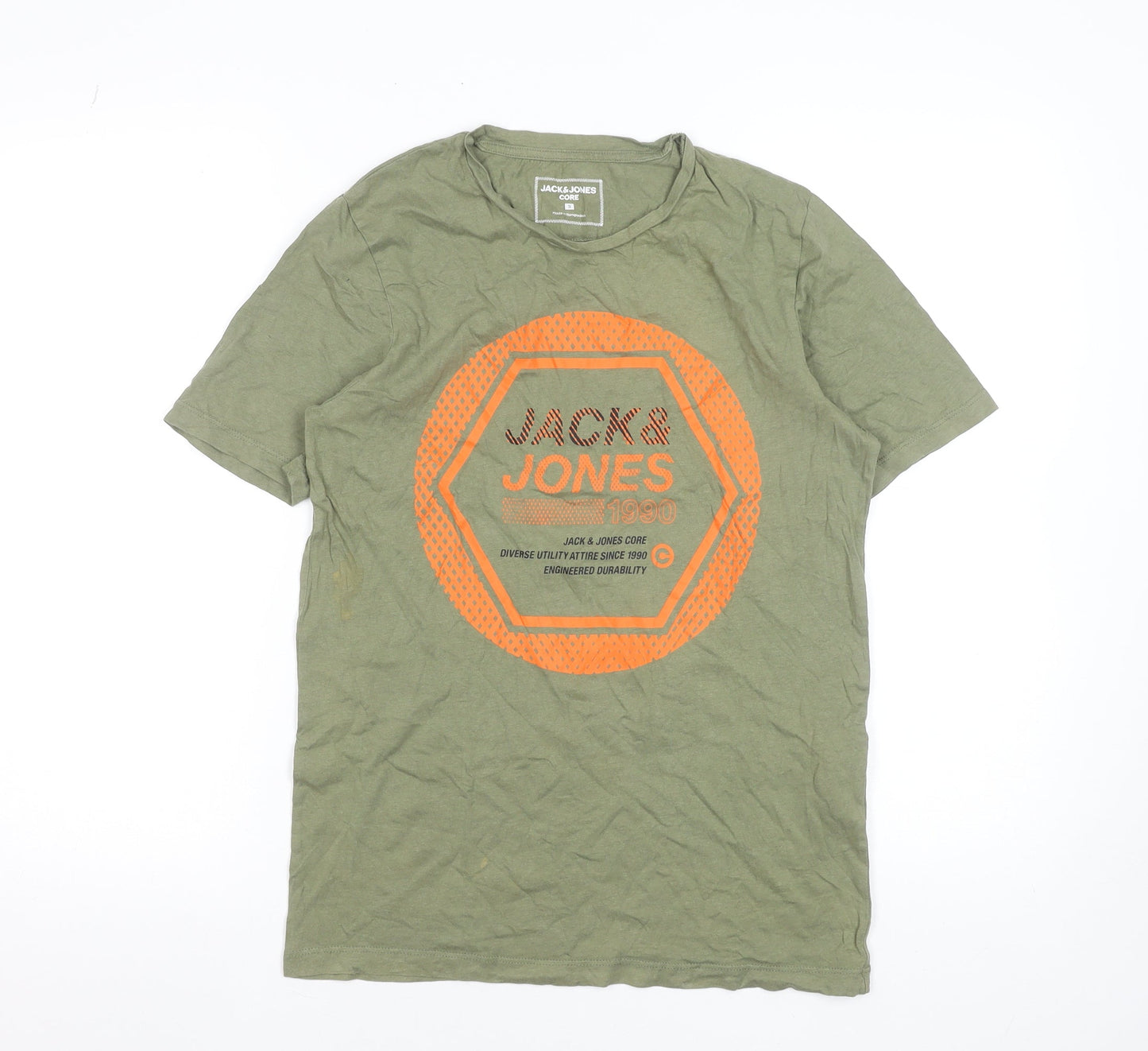 Jack & Jones Men's Green Graphic Print Cotton T-Shirt Size S