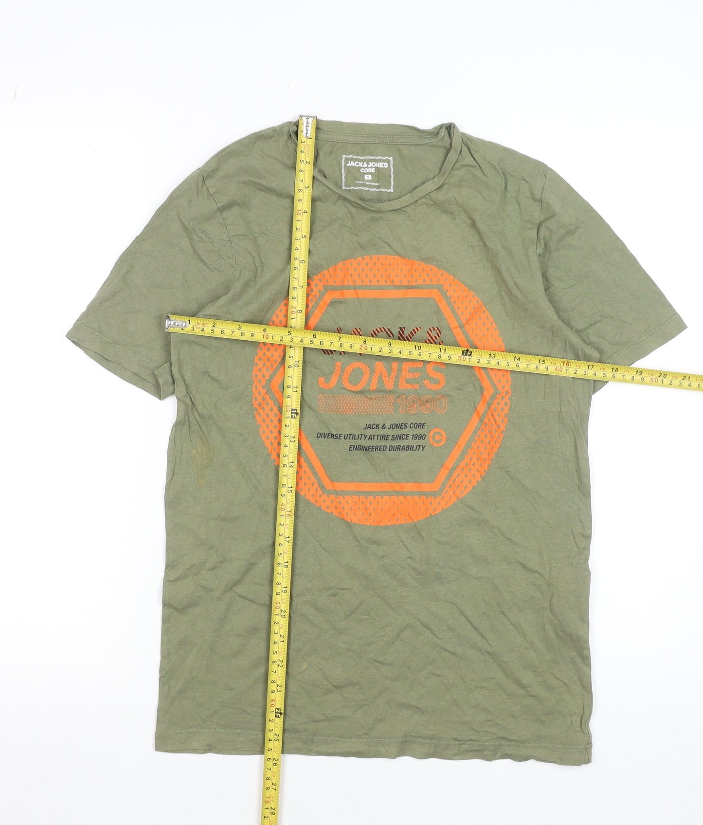 Jack & Jones Men's Green Graphic Print Cotton T-Shirt Size S