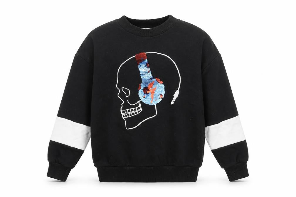 Marks and Spencer Boys Black Sequin Skull Sweatshirt 7-8 Years Pullover Jumper