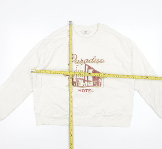 Marks and Spencer Women Beige Paradiso Graphic Cotton Sweatshirt Medium