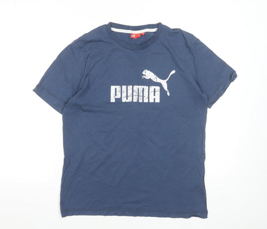Puma Men's Blue Small Crew Neck Graphic Logo Sports T-Shirt