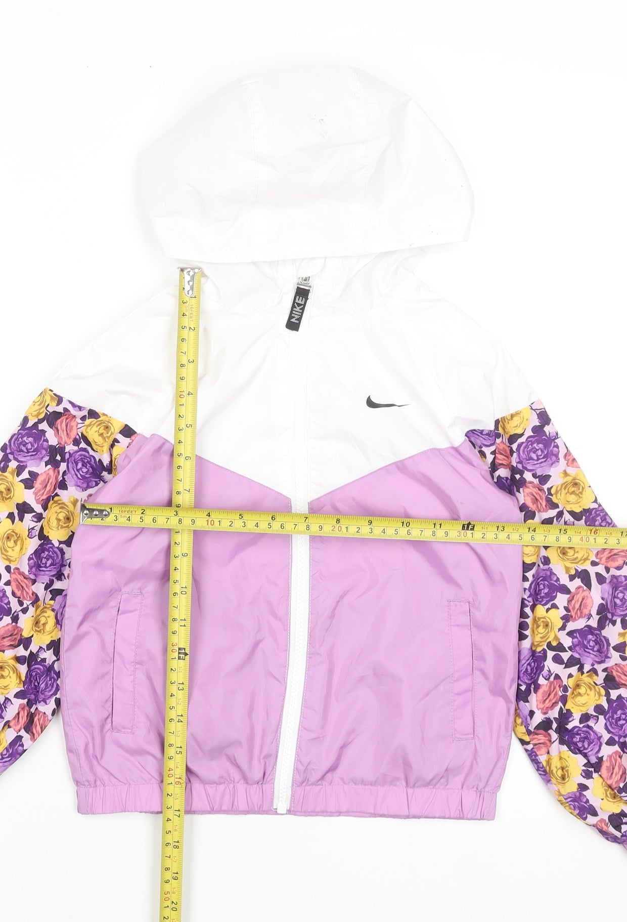 Nike Girls White Pink Floral Windbreaker Jacket Hooded 5-6 Years Polyester