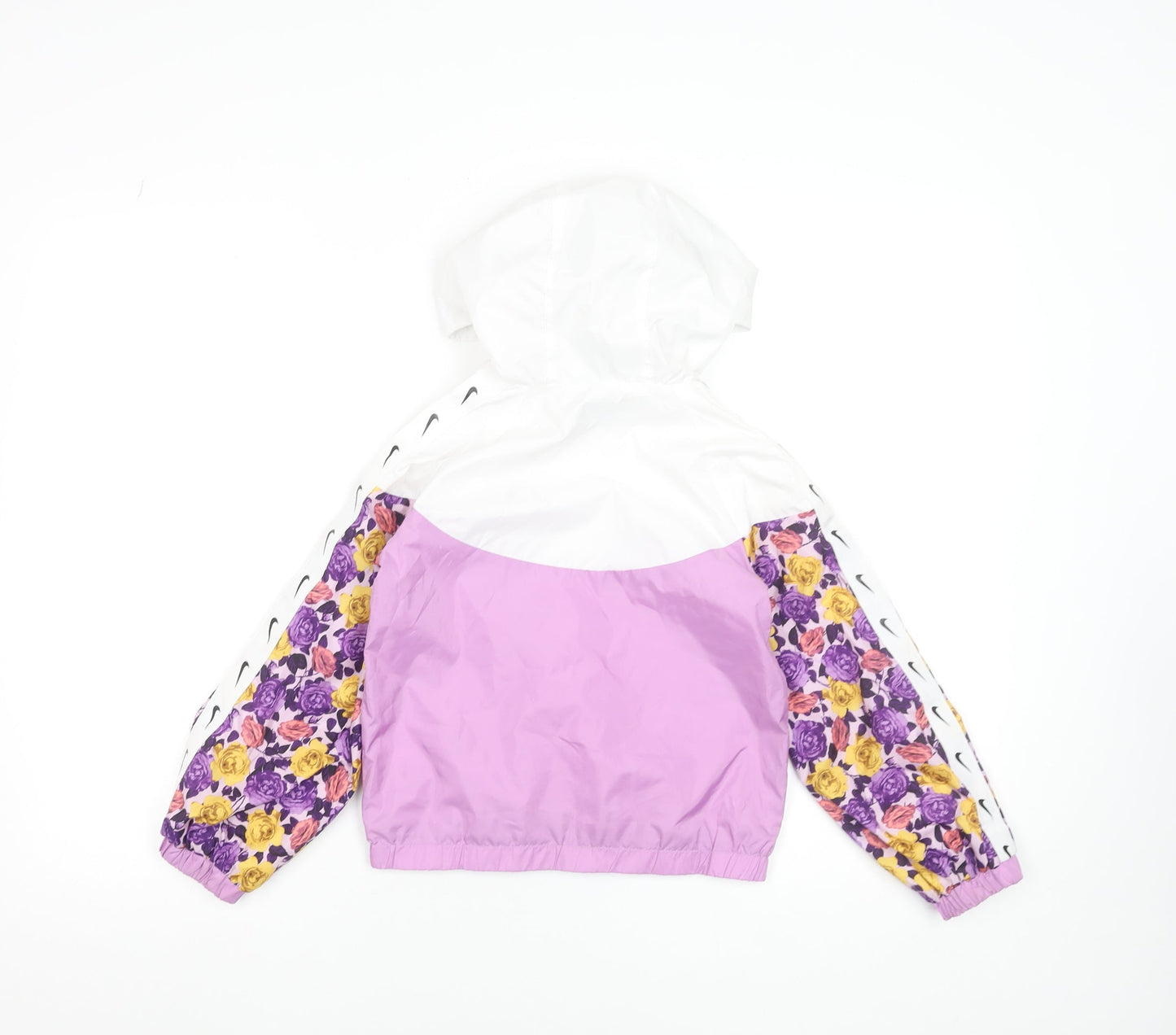 Nike Girls White Pink Floral Windbreaker Jacket Hooded 5-6 Years Polyester