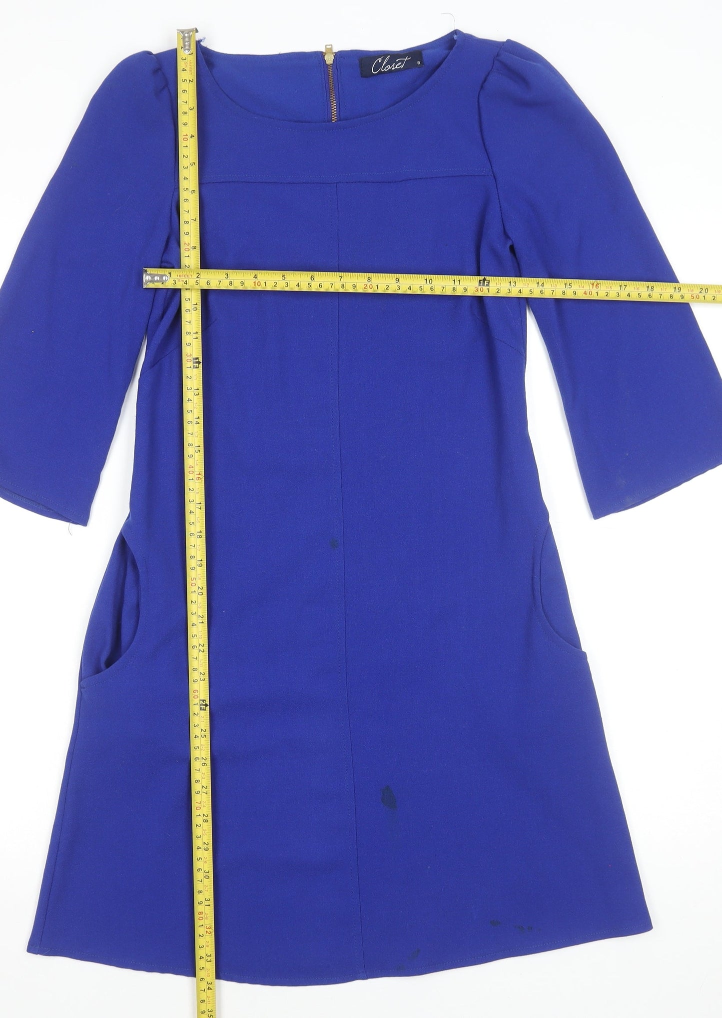 Closet Women’s Blue Shift Dress Size 8 Knee Length 3/4 Sleeve