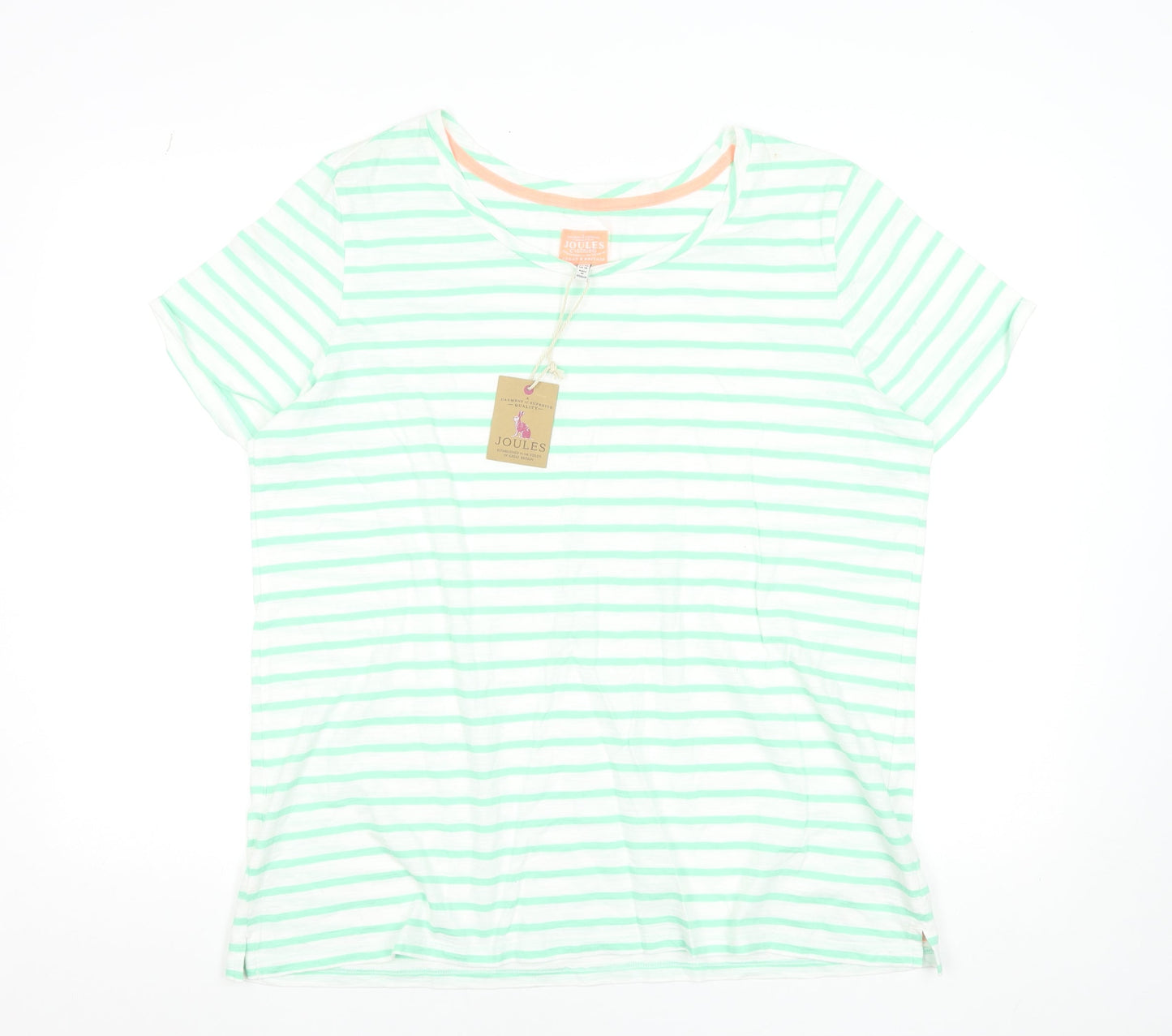 Joules Womens White Green Striped Cotton T-Shirt UK 18