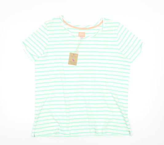 Joules Womens White Green Striped Cotton T-Shirt UK 18