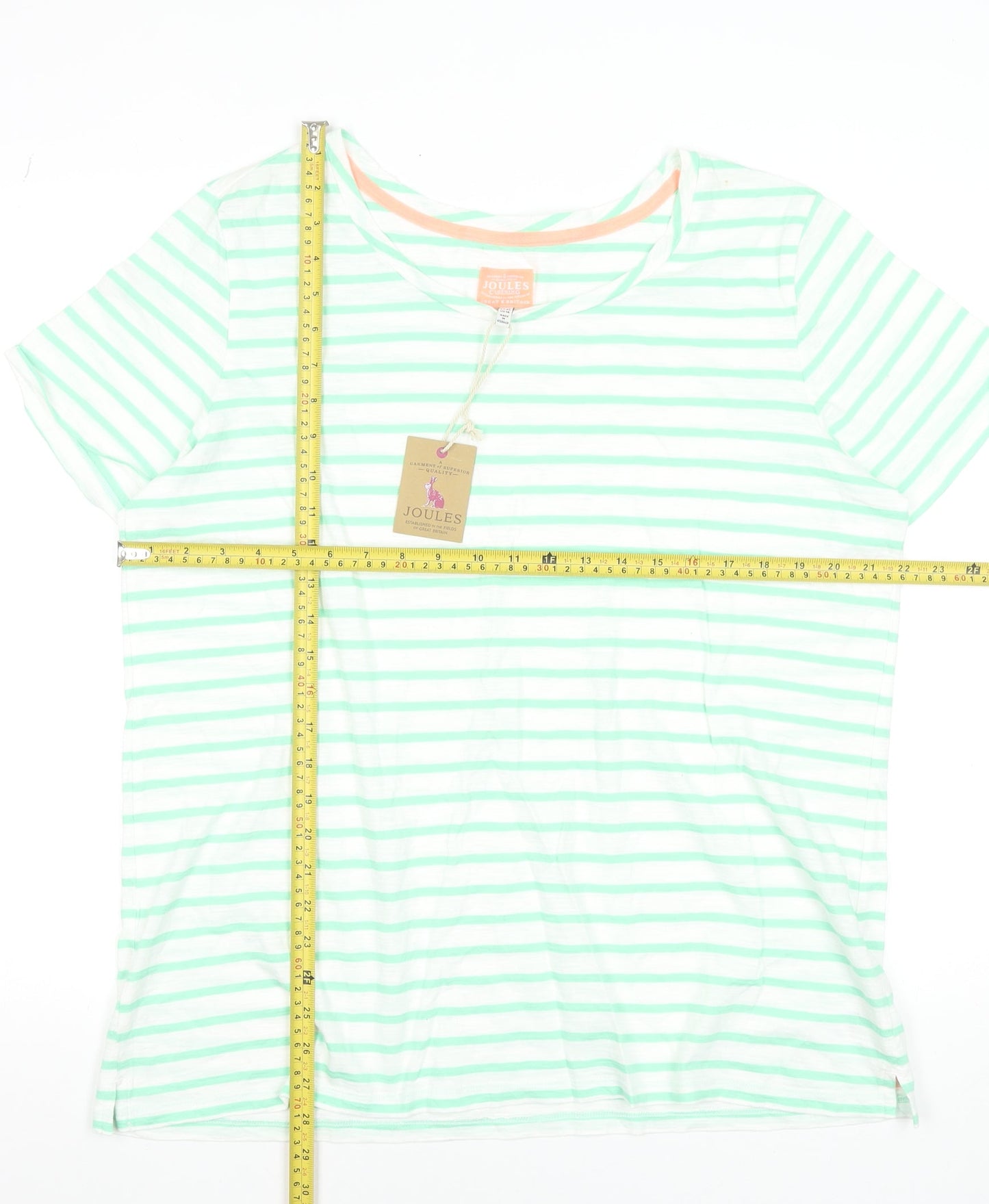 Joules Womens White Green Striped Cotton T-Shirt UK 18