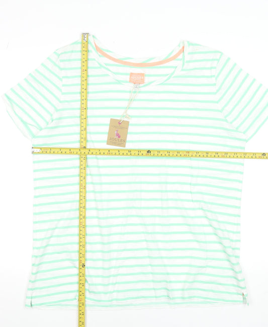 Joules Womens White Green Striped Cotton T-Shirt UK 18