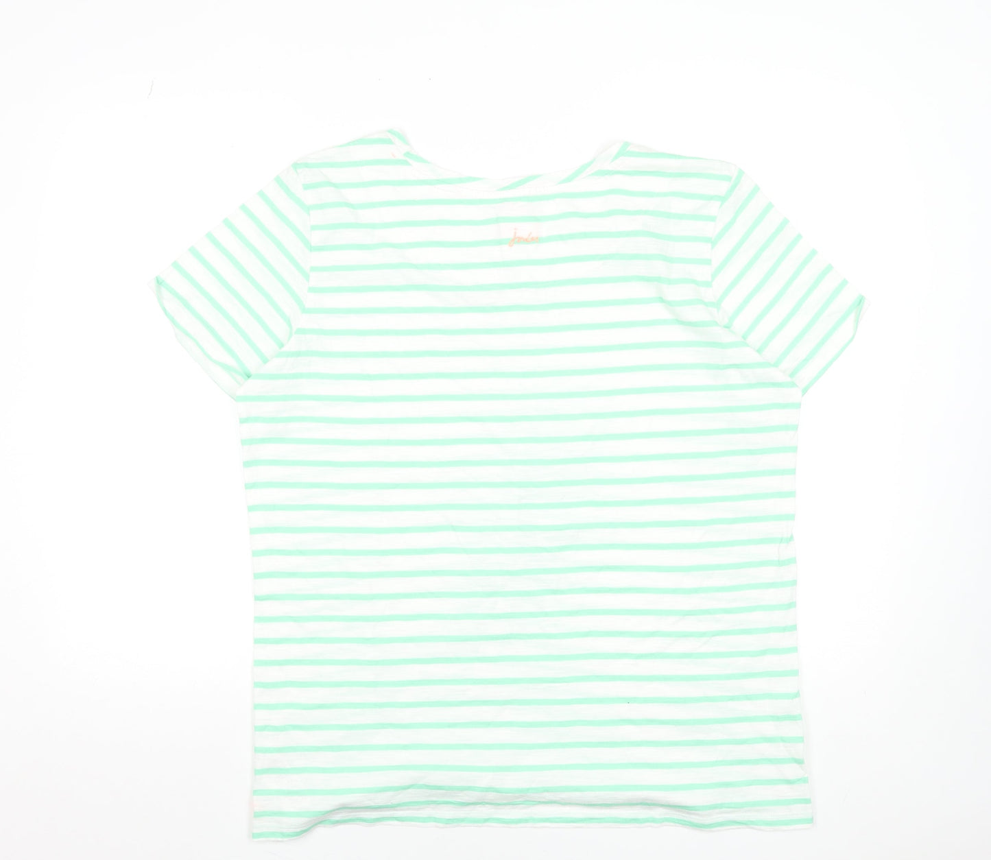 Joules Womens White Green Striped Cotton T-Shirt UK 18