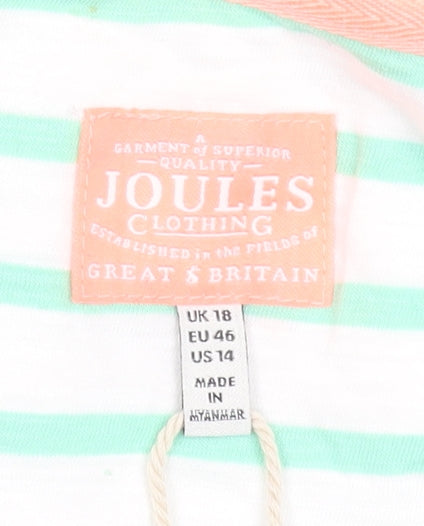 Joules Womens White Green Striped Cotton T-Shirt UK 18