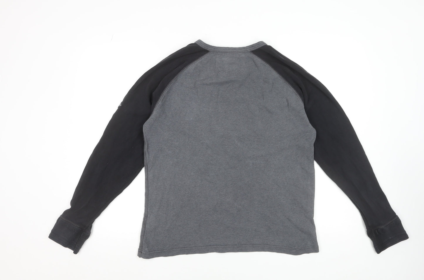 Superdry Men's Grey Long Sleeve Henley Cotton T-Shirt Size L