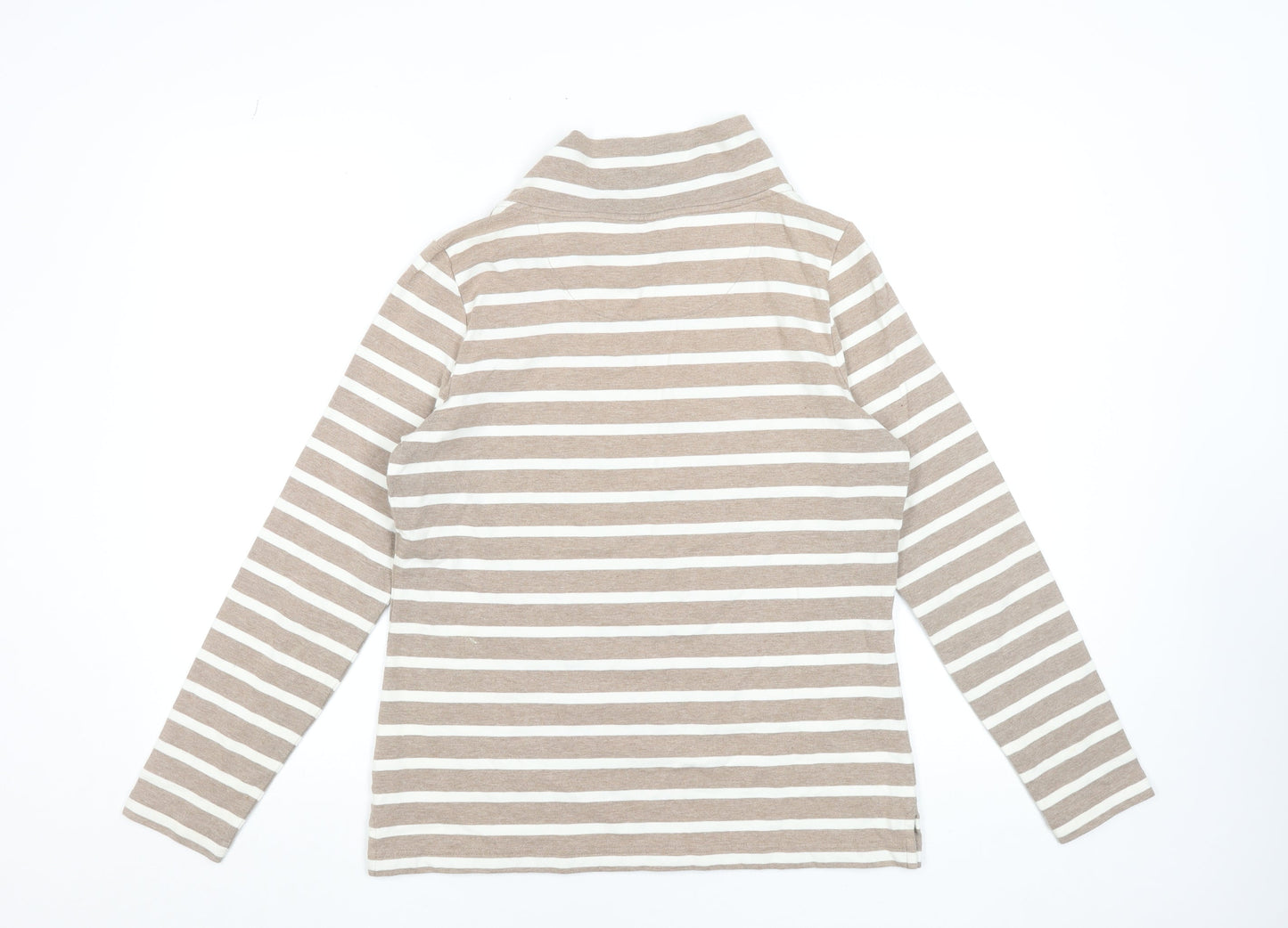 Lands' End Women's Beige Striped Roll Neck Long Sleeve Top Size S