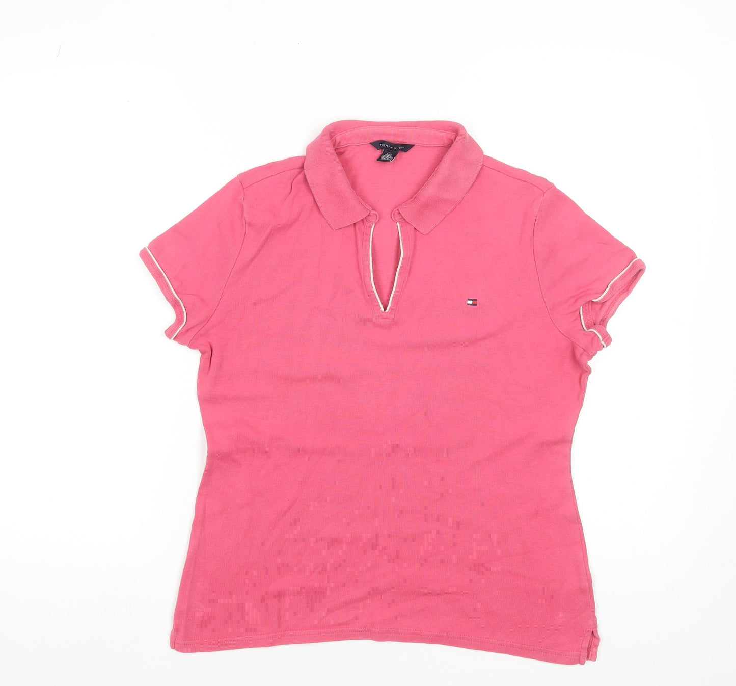 Tommy Hilfiger Women’s Pink Cotton Short Sleeve Polo Shirt Size L